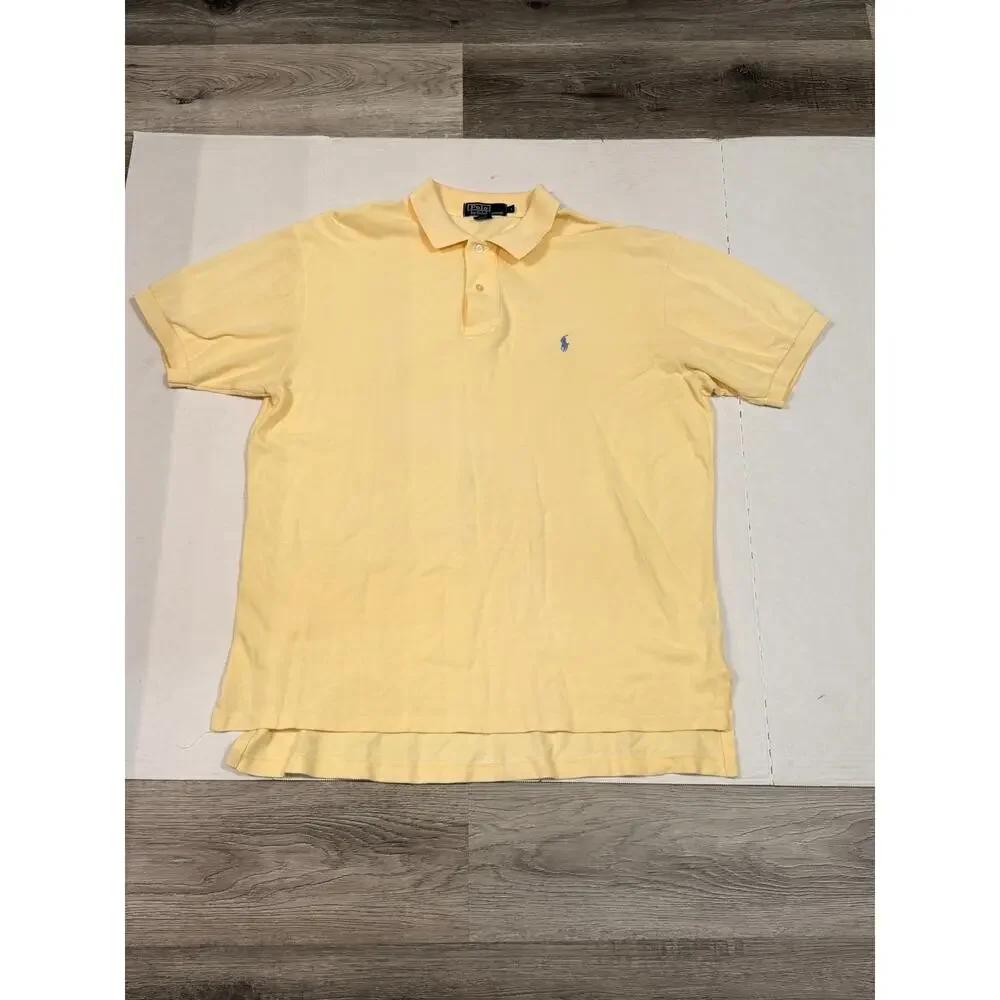 Polo Ralph Lauren Yellow Short Sleeve Polo Shirt Mens Large Blue Pony